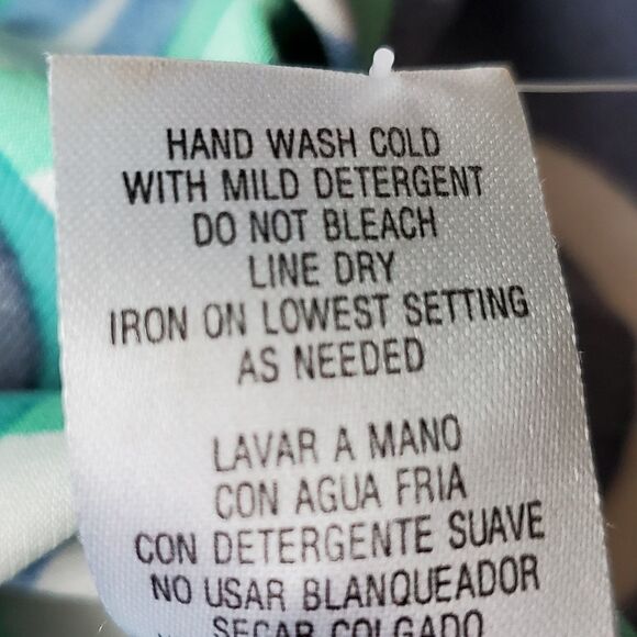 🔹️Sandra Darren Blue & White Geometric 3/4 Sleeve Dress Size 6 - Picture 10 of 11